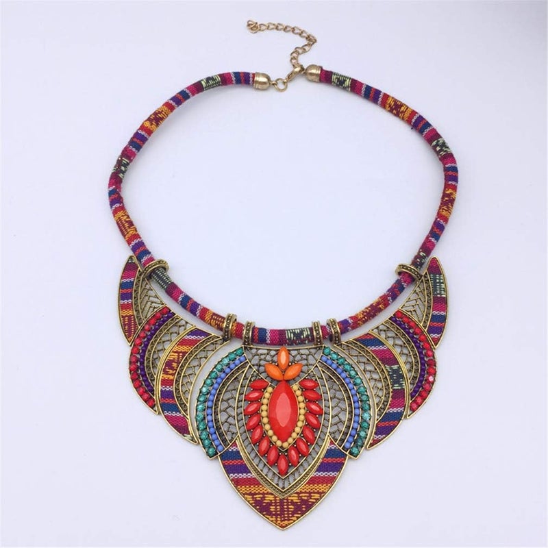 YAZILIND Ethnic Style Chunky Colorful Collar Festival Tribal Beaded Bib Choker Costume Necklace - Image 2